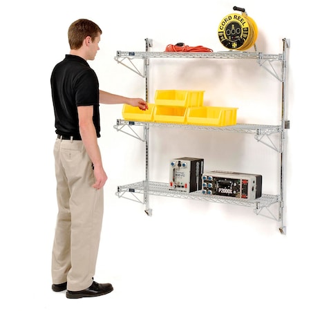 Nexel Chrome Wall Mount Wire Shelving 60inW x 18inD x 54inH 3, Shelf Starter B1137075